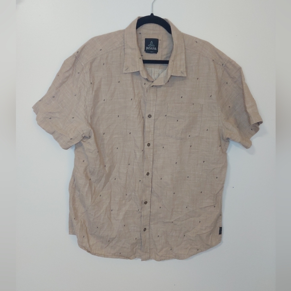 Men's Beige Short Sleeve Shirt Prana Xl